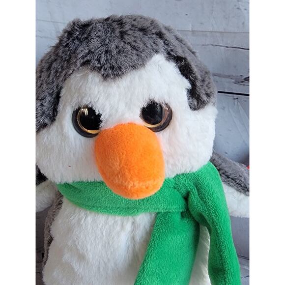 Gitzy Penguin Plush Stuffed Animal Toy Gray White Orange Green Scarf 9 Inch New - Picture 2 of 7